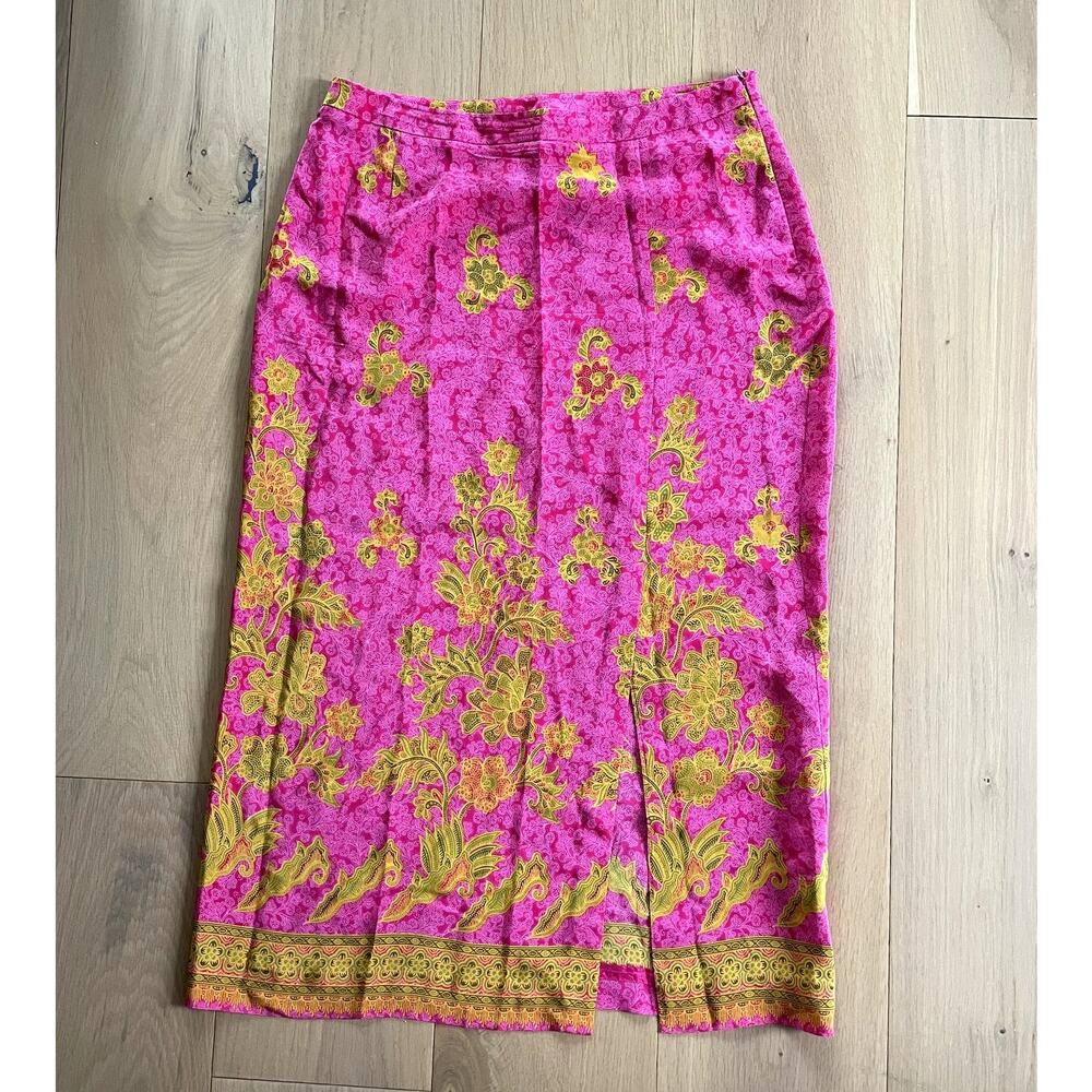 Vintage Evan Picone Hot Pink Silk Floral Maxi Skirt 8